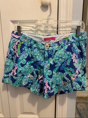 Lilly Pulitzer Navy Blue Floral High-Waist Shorts